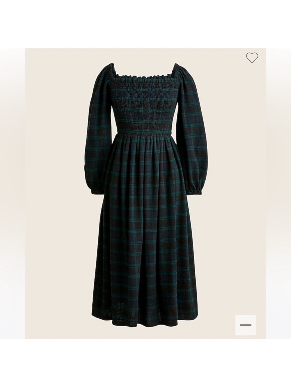 J.CREW SMOCKED PUFF SLEEVE TARTAN FLANNEL MIDI DRESS